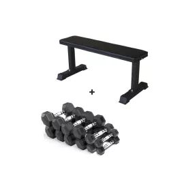 Hex Dumbbells Set with Flat Bench - 2.5-15 Kg