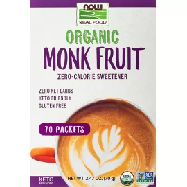 Now Foods, Real Food Organic Monk Fruit Zero-Calorie Sweetener, 70 Packets - 2.47 oz (70 g)