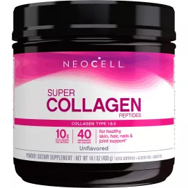 Neocell Super Collagen Peptides Powder (Type 1&3) 10g collagen peptides 14.1Oz (400g) Unflavored. Keto certified + Gluten free + GrassFed.