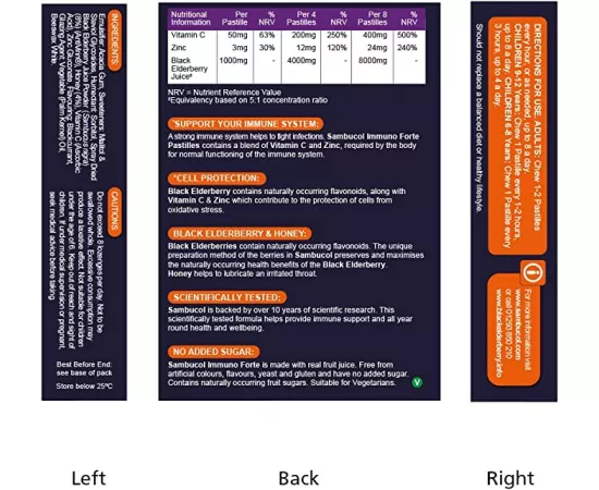 أقراص استحلاب اميون فورت فيتامين C والزنك بنكهة البيلسان الأسود  من سامبوكول x 20