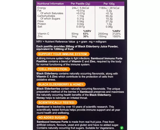 أقراص استحلاب اميون فورت فيتامين C والزنك بنكهة البيلسان الأسود  من سامبوكول x 20