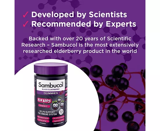  جاميز فيتامين C  للأطفال من سن 4-12 عام بنكهة البيلسان الأسود من سامبوكول x 30