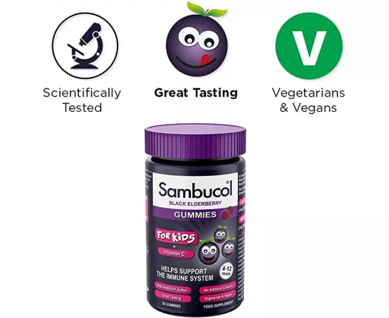  جاميز فيتامين C  للأطفال من سن 4-12 عام بنكهة البيلسان الأسود من سامبوكول x 30