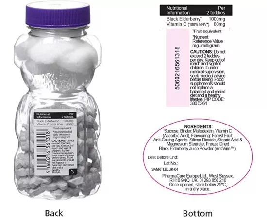 Sambucol Vitamin C For Kids Chewable Blackberry Teddies 60's