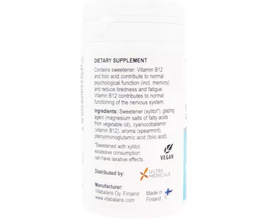 أقراص B12 حمض الفوليك بتركيز 1000 مايكروجرام من فيتابلانس 100's