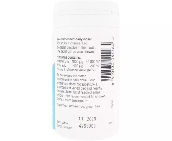 أقراص B12 حمض الفوليك بتركيز 1000 مايكروجرام من فيتابلانس 100's