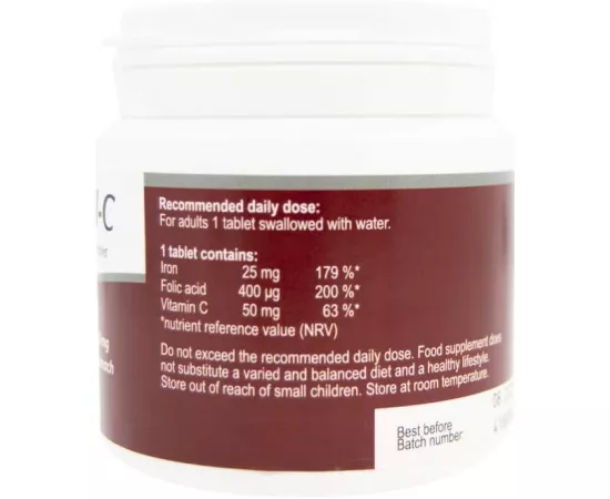 تابلت مكمل فيروفول فيتامين-C، حمض الفوليك، و الحديد الغذائي بتركيز 50 ميللي جرام من فيتابلانس 120's