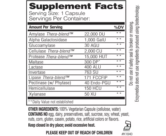 كبسولات إنزيمات لصحة الجهاز الهضمي النباتية للانتفاخ والغازات والدايت من إنزيميديكا 60 