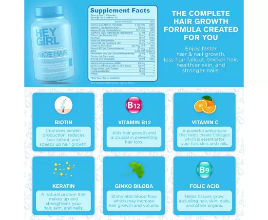 كبسولات نايس هير نيوتريشن النباتية من هاي جيرل  60