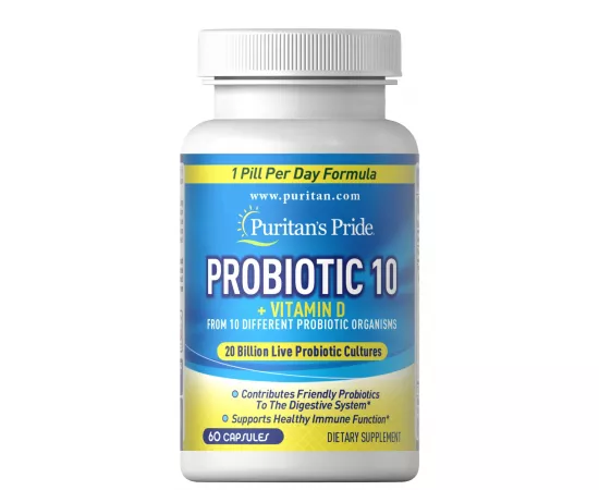 بروبيوتيك 10 مع فيتامين دي لتعزيز المناعة من بوريتانز برايد  60 