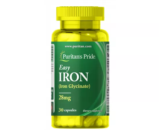  كبسولات  إيزي الحديد لفعالية الطاقة بتركيز 28 ميللي جرام (جلايسينات الحديد) من بوريتانز برايد 30 