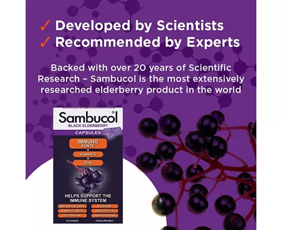 Sambucol Immuno Forte Vitamin C Zinc Black Elderberry Flavour Capsules 30's