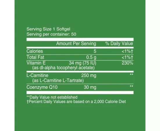  أقراص Coq10 بتركيز 30 مللي جرام مع إل-كارتينين الهلامية لدعم الأيض، صحة القلب والشرايين والجهاز العصبي  من نيوتريشينال 50  