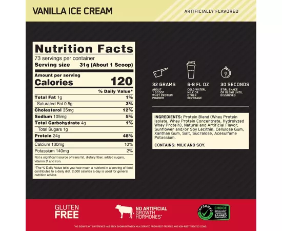 واي بروتين جولد ستاندرد 100% بنكهة  أيس كريم الفانيليا من أوبتيموم نيوتريشن 5 رطل