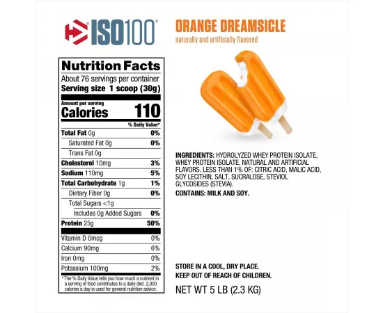 Dymatize ISO 100 Carb Whey Orange 5 lb (2.3 Kg) 76 Servings