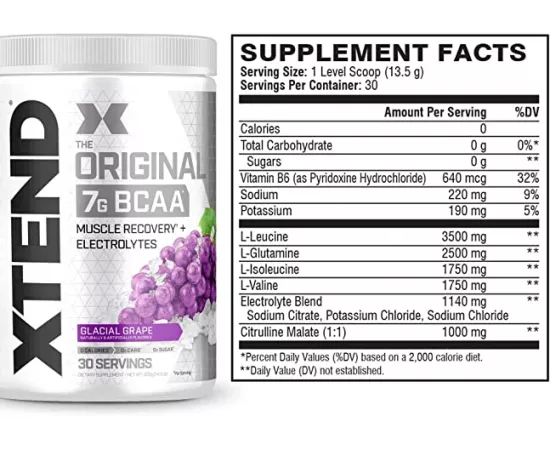 XTEND Original BCAA Powder Glacial Grape BCAAs 30 Servings 405g