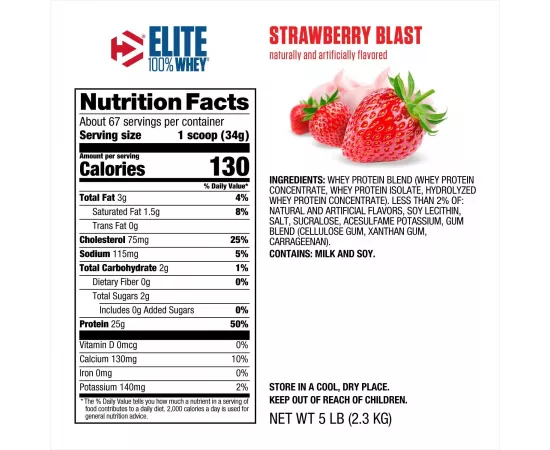 Dymatize Elite Whey 100% Protein Strawberry Blast 5 lbs (2.3 kg)