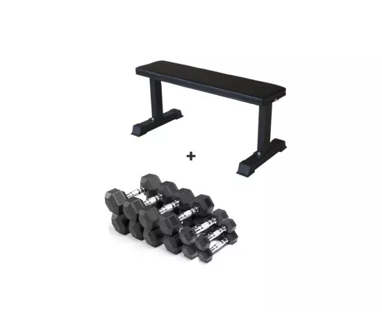  مقعد مستقيم مع مجموعة أثقال سداسية الشكل 2.5 - 15 كيلوجرام