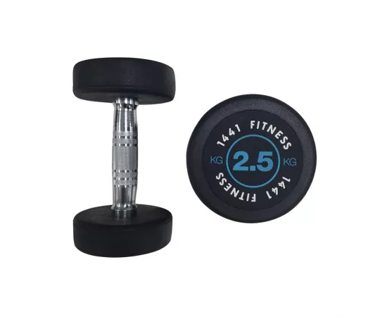 1441 Fitness Premium Rubber Round Dumbbells - Blue (Sold as Pair) 2.5 Kg