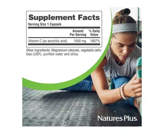 كبسولات فيتامين سي بتركيز 1000 مللي جرام من ناتشرز بلس 90