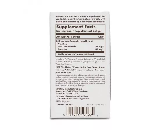 Solgar Full Spectrum Curcumin Liquid Extract Softgels 90's
