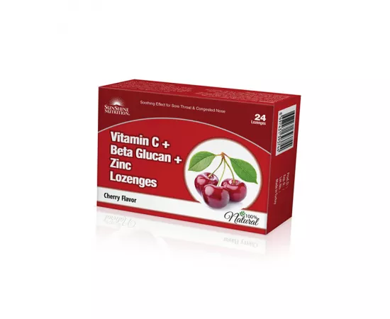 Sunshine Nutrition Vitamin C + Beta Glucan + Zinc Lozenges Cherry Flavor 24's
