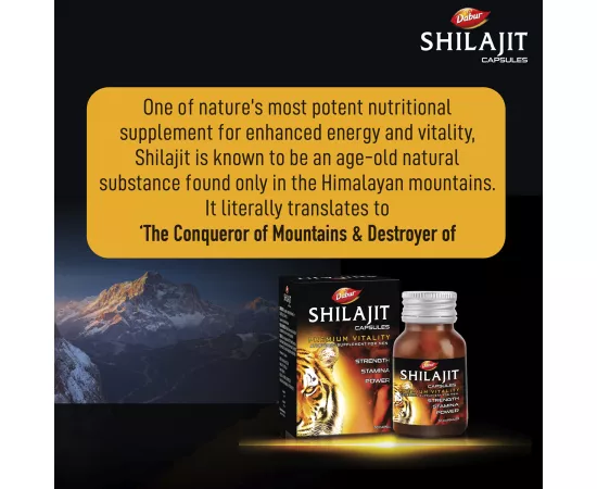 Dabur Shilajit Capsules |Shilajeet |Increases Strength, Stamina & Power|Supports Vigor & Vitality|Improves Muscle Strength & Repair|Supports Body Building|Natural Fulvic Acid|Immunity | 30s