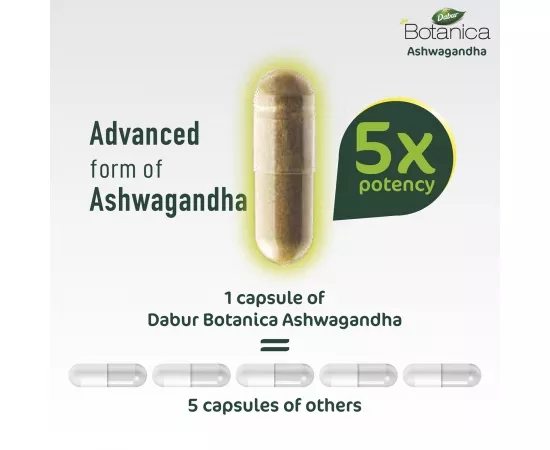 كبسولات أشواجندا نباتية من دابور بوتانيكا | 5x بوتنسي | يخفف من التوتر والاضطراب | يعزز المناعة و طاقة | قوي | عشبي | ويلنس | 60s