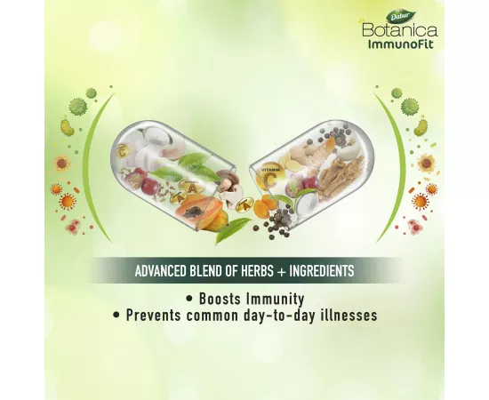 Dabur Botanica ImmunoFit Veg. Capsules | 12 Ingredients | Boosts Immunity | Turmeric | Vitamin C | Ginger | Ginseng | Herbal | Antioxidant | 60s