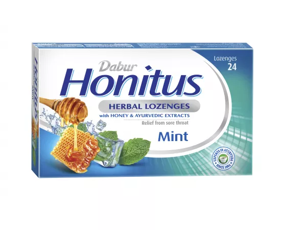 Dabur Honitus Herbal Lozenges | Effective Relief from Cough, Strep Infection & Sore Throat Pain | With Honey, Turmeric, Ginger, Amla | Mint Flavor | 24's