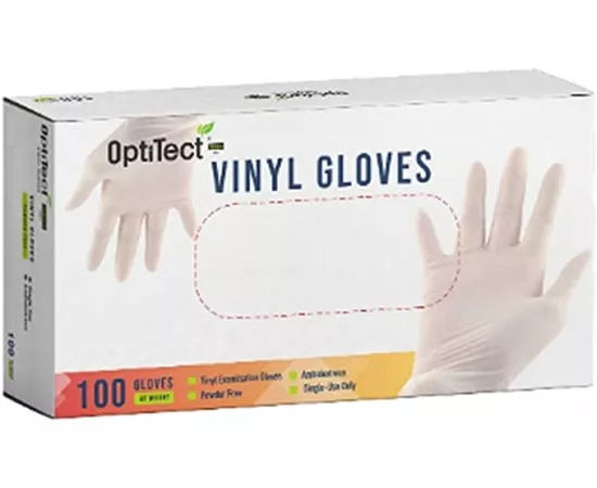 OptiTect Disposable Vinyl Gloves, Powder Free, Non Sterile ,Latex Free Rubber,100 Count, Food Safe