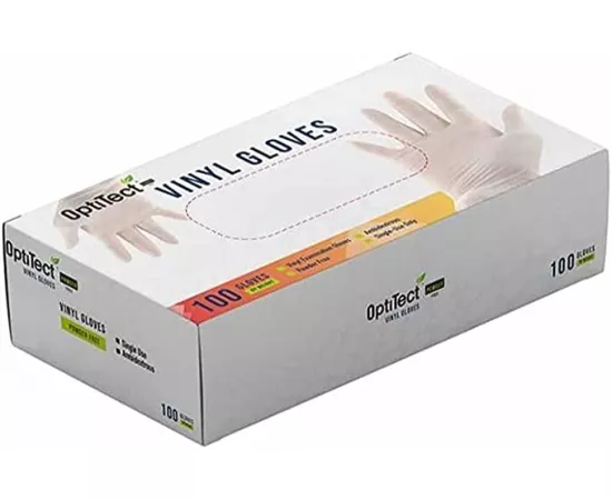 OptiTect Disposable Vinyl Gloves, Powder Free, Non Sterile ,Latex Free Rubber,100 Count, Food Safe