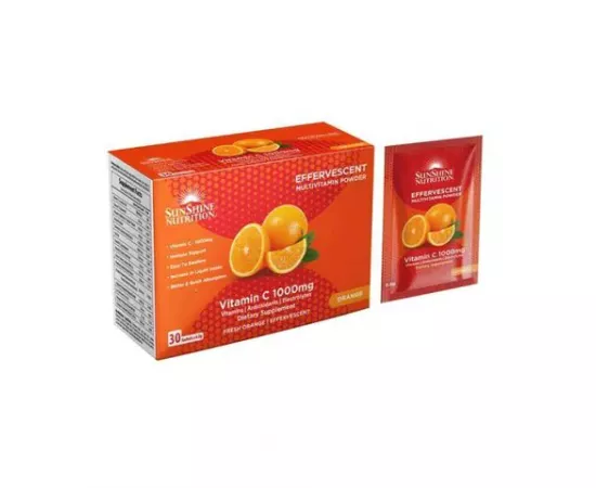 Sunshine Nutrition Vitamin C 1000 mg Effervescent Multivitamin Powder Orange Flavor 8.8 g Pack of 30