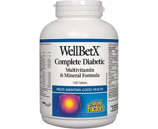 Natural Factors Wellbetx Complete Diabetic Multivitamin and Mineral Formula 120 Tablets