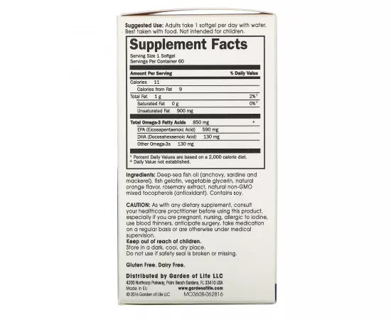 Garden of Life Minami Omega-3 Fish Oil 850 Mg Once Daily 60's