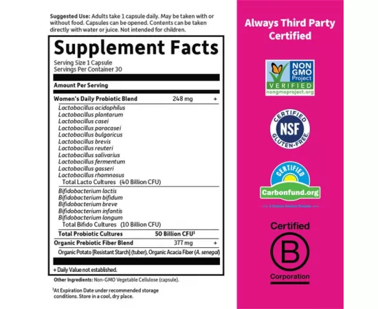  البروبيوتيك -مرة واحدة يوميا- للنساء من جاردن أوف لايف دكتور فورميولاتيد 30