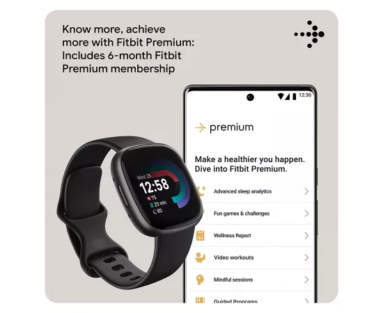 فيتبيت فيرسا 4 - ساعة فيتنس - لون أسود / رصاصي