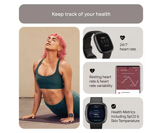 فيتبيت فيرسا 4 - ساعة فيتنس - لون أسود / رصاصي