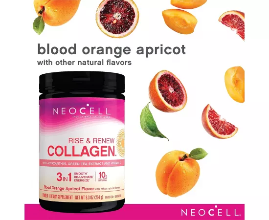 Neocell Rise and Renew Collagen with Astaxathin, Green Tea Extract and Vitamin C, Blood Orange Apricot flavor with other natural flavors, 9.3Oz.