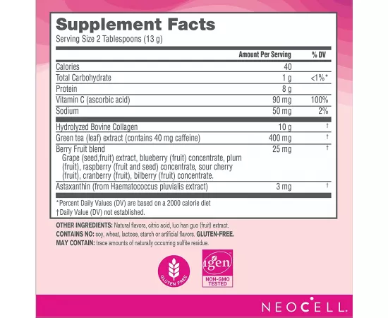 Neocell Rise and Renew Collagen with Astaxathin, Green Tea Extract and Vitamin C, Blood Orange Apricot flavor with other natural flavors, 9.3Oz.