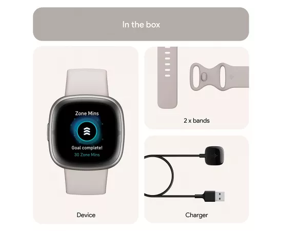 فيتبيت سنس 2 - ساعة هيلث فيتنس هيكل ألمينيوم - لون أبيض قمري / بلاتيني