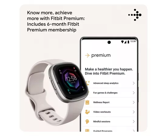 فيتبيت سنس 2 - ساعة هيلث فيتنس هيكل ألمينيوم - لون أبيض قمري / بلاتيني