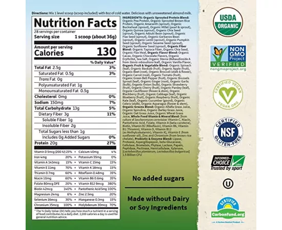 Garden of Life Raw Organic Meal Shake & Meal Replacement Chocolate Cacao Flavor 1,017g