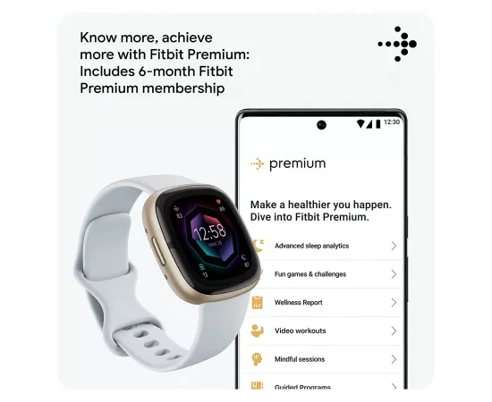 فيتبيت سنس 2 - ساعة هيلث فيتنس هيكل ألمينيوم - لون أزرق / ذهبي ناعم