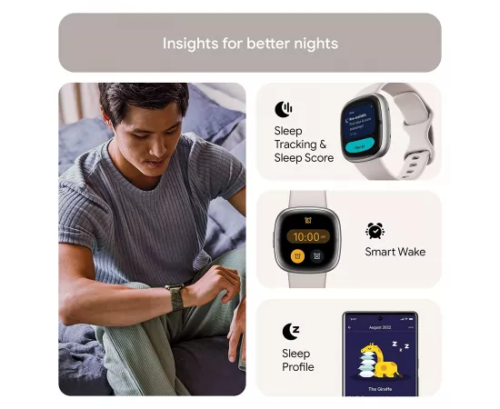 فيتبيت سنس 2 - ساعة هيلث فيتنس هيكل ألمينيوم - لون أبيض قمري / بلاتيني