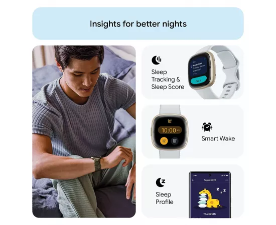 فيتبيت سنس 2 - ساعة هيلث فيتنس هيكل ألمينيوم - لون أزرق / ذهبي ناعم