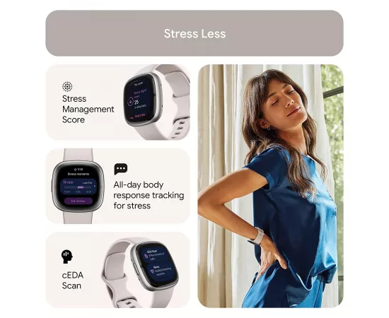 فيتبيت سنس 2 - ساعة هيلث فيتنس هيكل ألمينيوم - لون أبيض قمري / بلاتيني