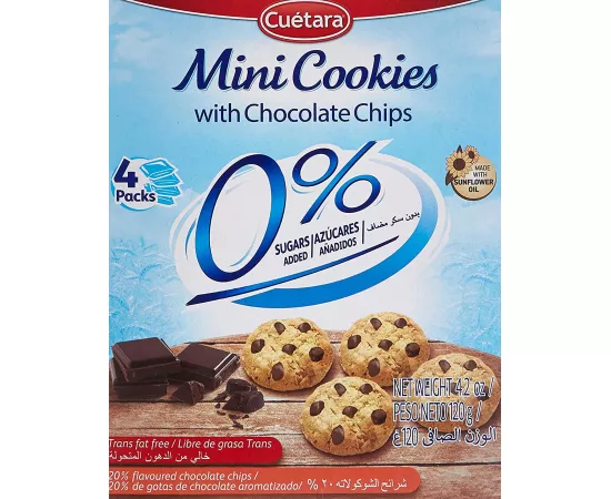 Cuetara Light - Mini Cookies with chocolate chips, 0% Added Sugar 120 grams