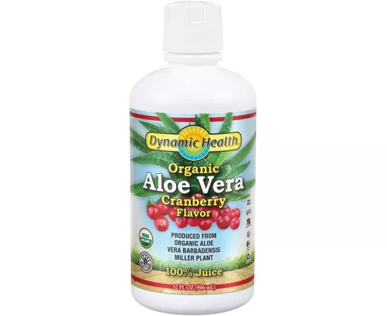 Dynamic Health Aloe Vera Juice Cranberry flavor Certified Organic 32 Fl Oz