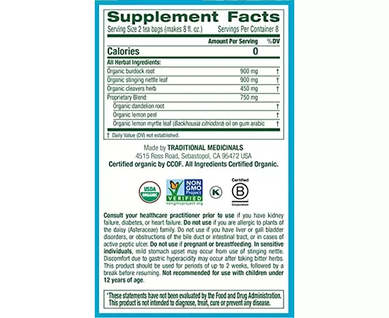 Traditional Medicinals Organic Every Day Detox Lemon Herbal Tea Bags 16's(24g)